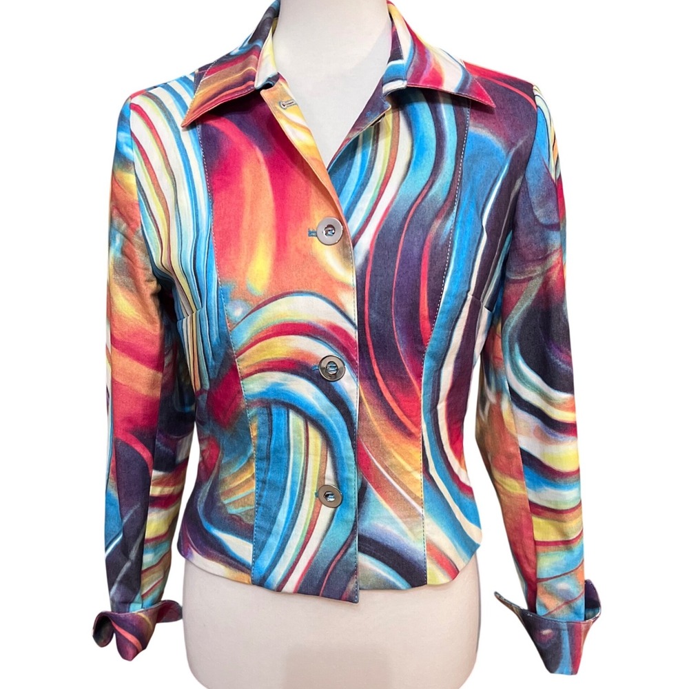 Alberto Makali Vintage Artsy Abstract Swirl Blazer Jacket Multi Color Size 8